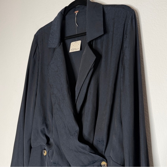 Free People Simone Dress Micro Snakeskin Print Blue Black Size M - Picture 2 of 9